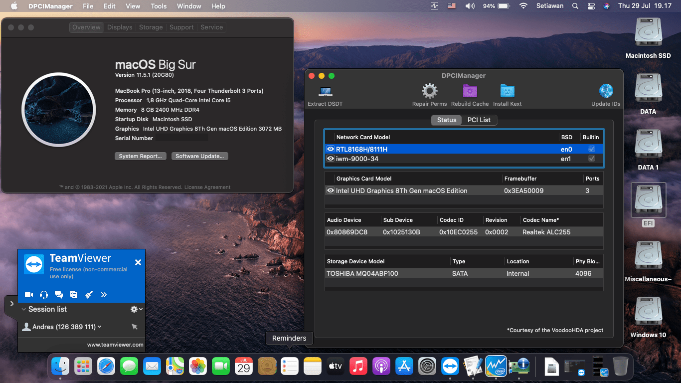 Success Hackintosh macOS Big Sur 11.5.1 Build 20G80 in Acer Aspire 5 A514-51G